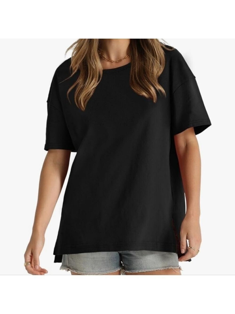 WIHOLL Summer Tops for Women Short Sleeve Cotton T-Shirts Loose Fit Basic Tees S